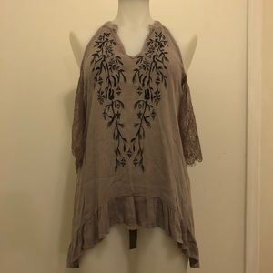 Gimmicks Cold Shoulder Brown Floral Detail Size M
